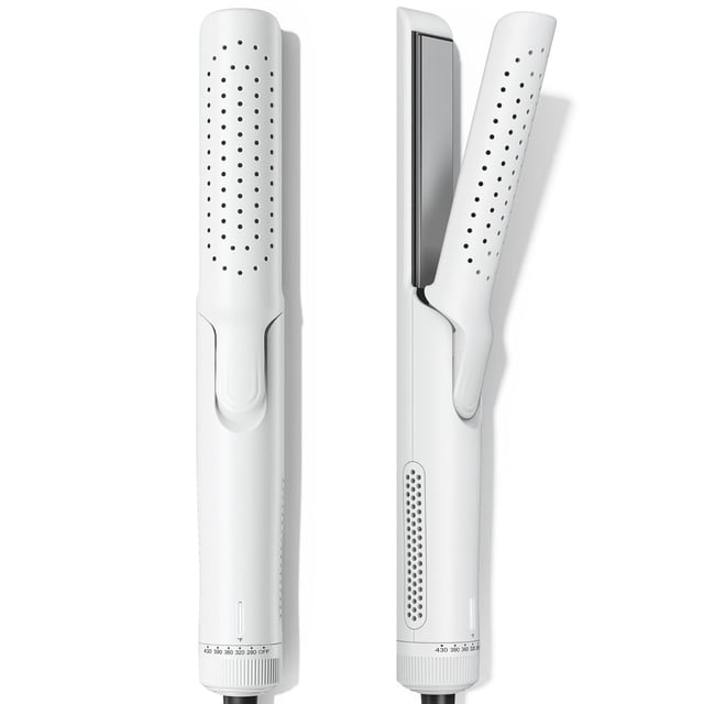 Pro Airflow Styler, Hair Straightener and Curler 2 in 1 with 360° Vented Cool Air for Long-Lasting Curls, 1 Inch Ceramic Flat Iron, Dual Voltage, White
