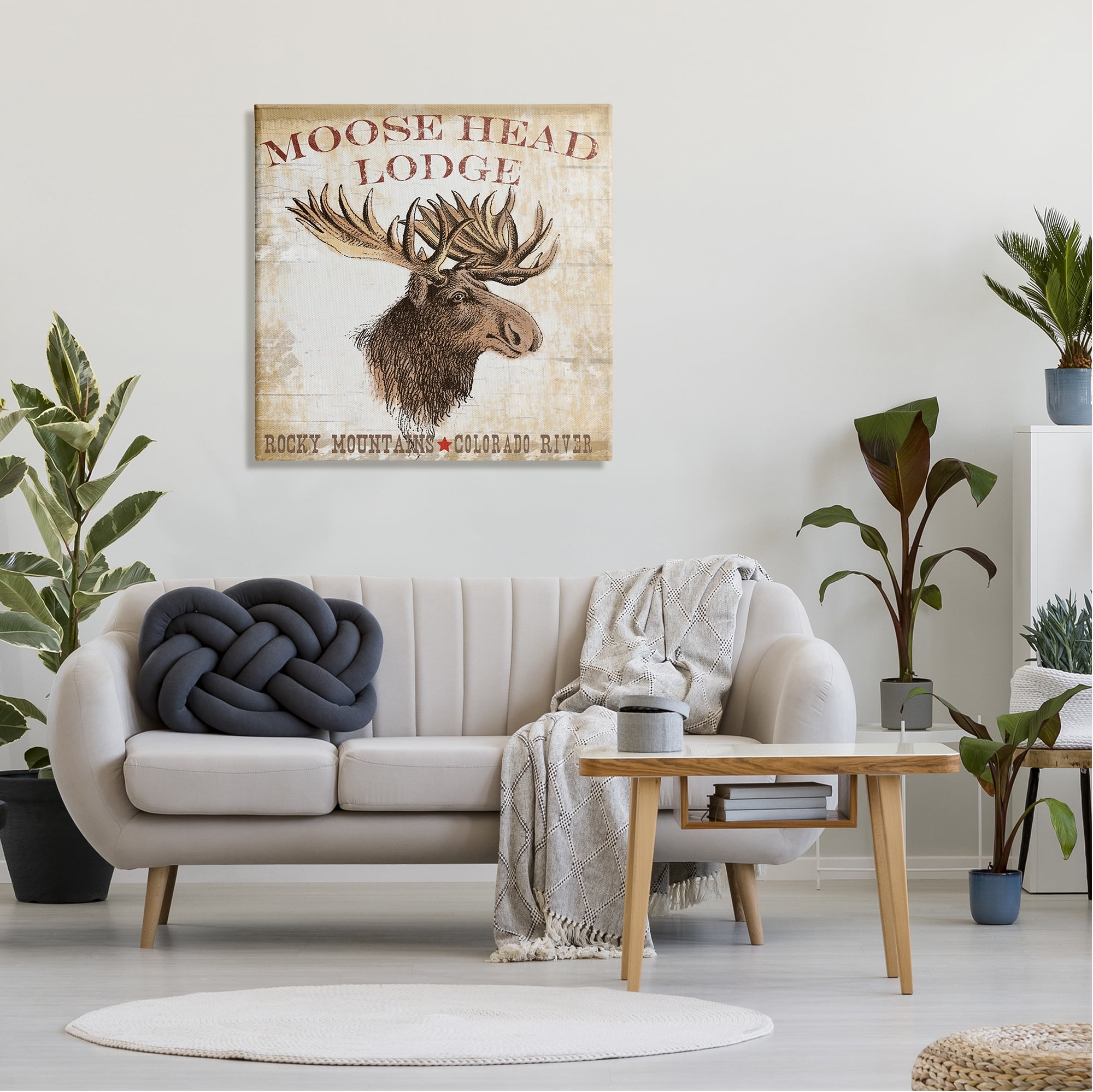 Stupell Industries Rustic Moose Head Lodge Animals & Insects Painting Gallery Wrapped Canvas Art Print Wall Art, 30 x 30