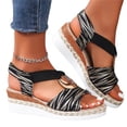 thumbnail image 5 of IEMIEMIEM Women's Platform Wedge Sandals Low Heel Dressy Sandals Open Toe Elastic Ankle Strap Summer Fashion Comfortable Walking Shoes Casual Sandal Black 6.5 Wide, 5 of 7