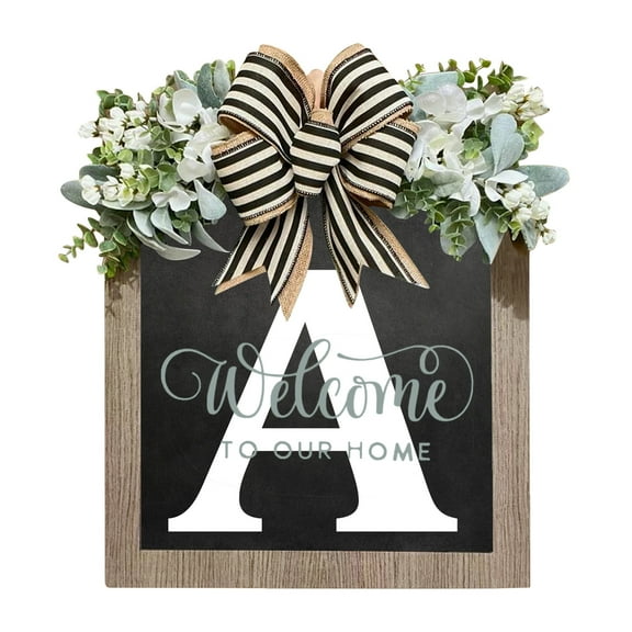 2023 New Last Name Year Round Front Door Wreath, 26 Letter Farmhouse Wreath with Bow Spring Outdoor Decor