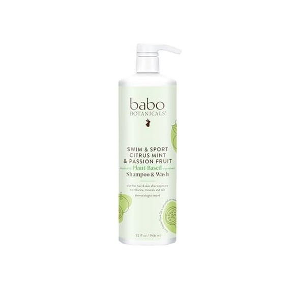 BABO BOTANICALS Swim & Sport Citrus Mint & Passion Fruit Shampoo & Wash - Purifying Cleanser for hair & body- Removes chlorine & sweat - For all ages - Scented with Cit