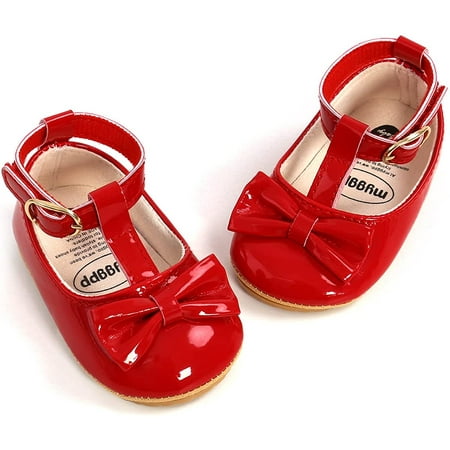 

Baby Girls Mary Jane Flats with Bownot Non Slip Soft Sole PU Leather Newborn Infant Toddler First Walker Cirb Party Christmas Dress Shoes