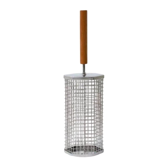 304 Stainless Steel Grill Tube with Wheels Detachable Wooden Handle 360° Rotating for Seafood Meat Camping Picnic Outdoor BBQ