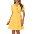 thumbnail image 1 of Vestido de verano con cuello en V y volantes para mujer, minivestido de manga corta con cinturón Amarillo XL, 1 of 6