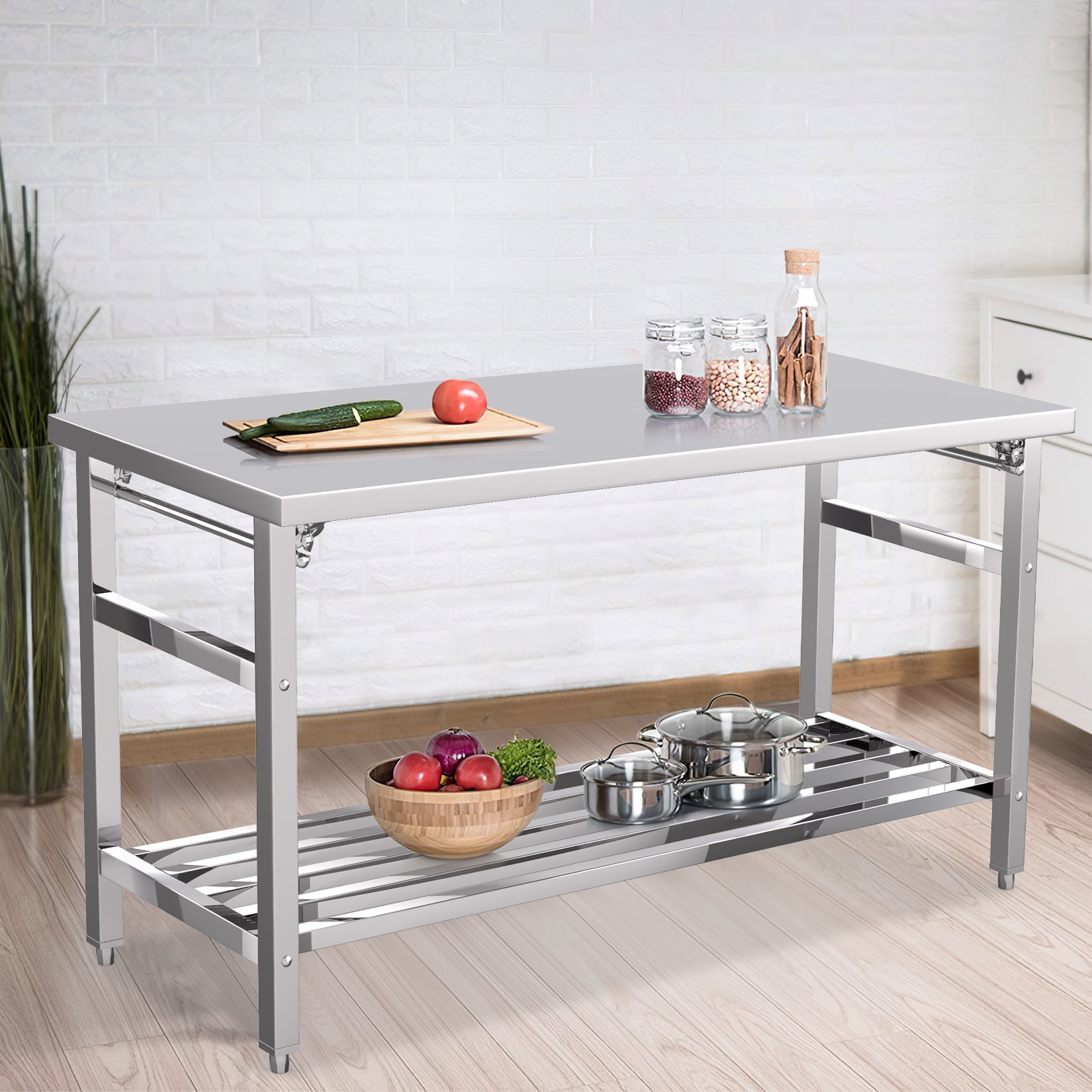 Stainless Steel Table, 24 x 60 Inches Folding Heavy Duty Table for ...