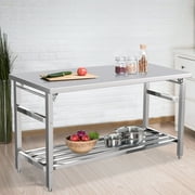 Yeshouse MilleLoom 60 x 24 Inch Stainless Steel Prep Table, Commercial Worktables & Workstations with Adjustable Undershelf, Heavy Duty Folding Kitchen Island for Restaurant Kitchen Laundry