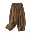 thumbnail image 6 of Endives Women's Linen Pant Fashion Solid Color High Waist Elastic Casual Pants Wide Leg Pants Beach Vacation Outfits for Women, 6 of 6