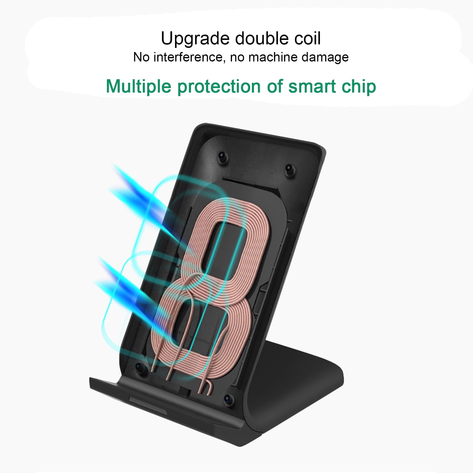 Phone Stand Fast Wireless Charger, Certified,15W Max Wireless Charging Stand, Android And IOS Super Stable Thick Case Friendly Com-patible with All Smartphones