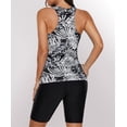 thumbnail image 3 of Women's Black Tropical Print Racerback Tankini Swimsuit, 3 of 15