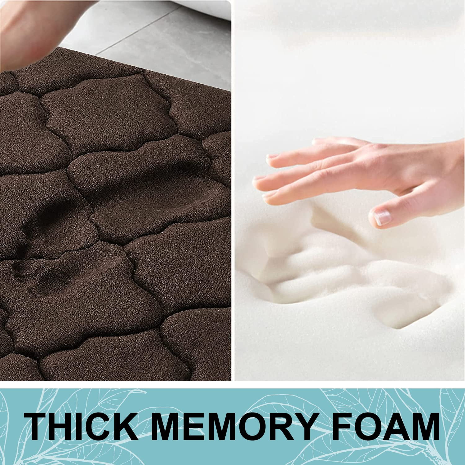 Buganda Memory Foam Bathroom Rugs, Ultra Soft and Absorbent Bath Mat, Thick Bath Rug for Bathroom Floor, 47x17, Brown