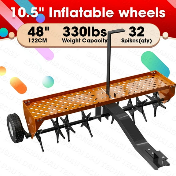 48" 122CM Tow Plug Lawn Aerator Lawn Spike Aerator Lawn& Garden Steel Heavy Duty