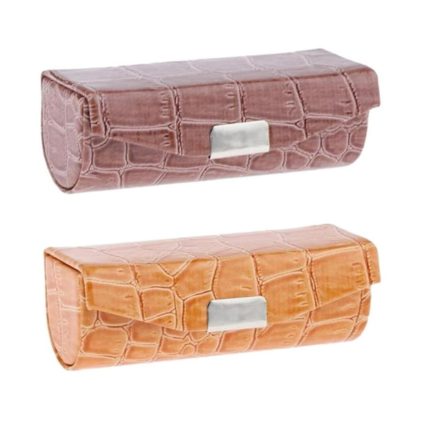 Estuche de pintalabios Yinane C2Pcs cuero PU con espejo Marrón anaranjado