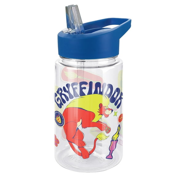 Harry Potter Kids Tritan Plastic Water Bottle with Straw Lid and Handle, Reusable Tumbler for Toddlers, Unisex for Girls and Boys, 12oz, Trippy Gryffindor