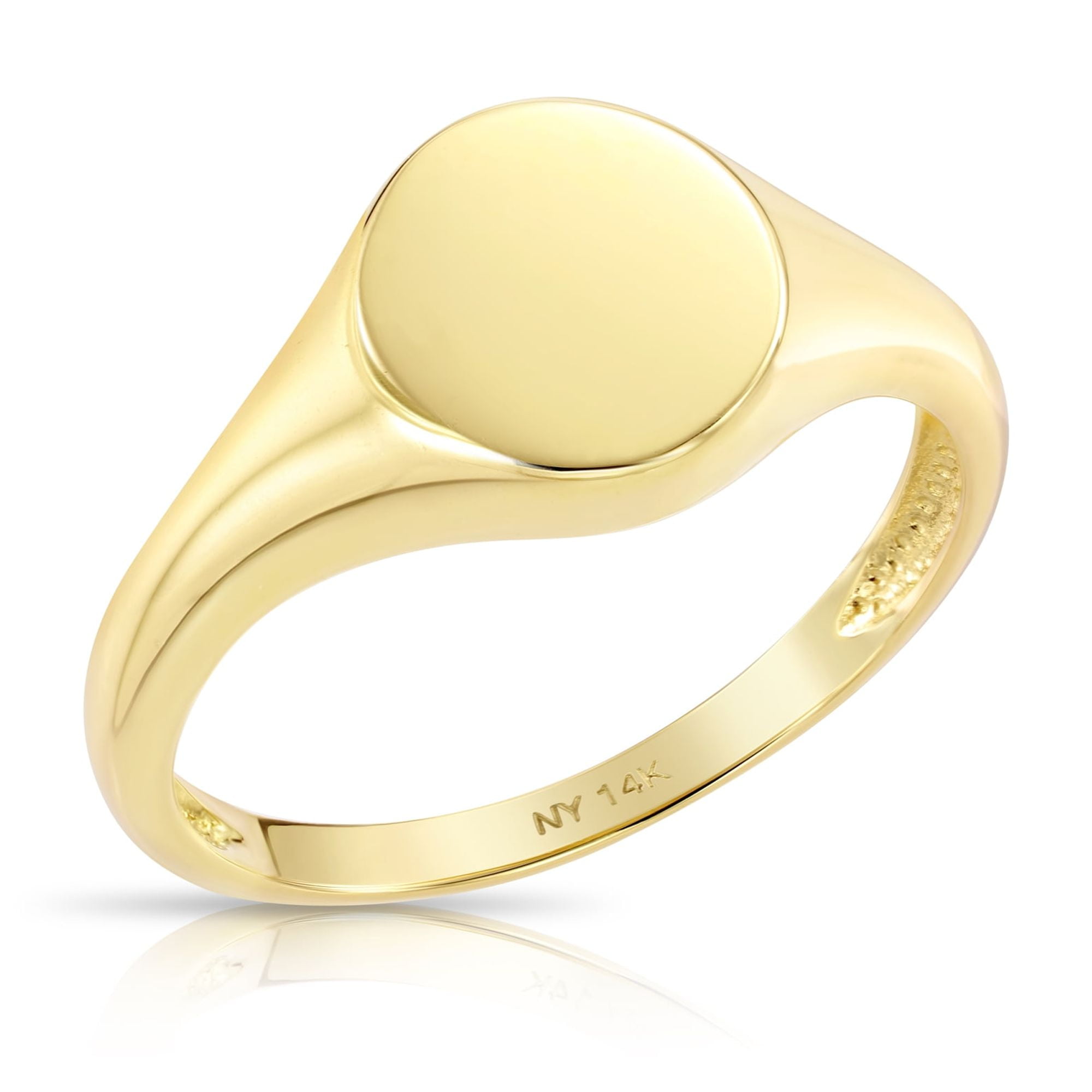 Tilo Jewelry 14K Yellow Gold Classic Round Signet Pinky Band Ring | Size 5 | Minimalist Everyday Ring for Women & Unisex
