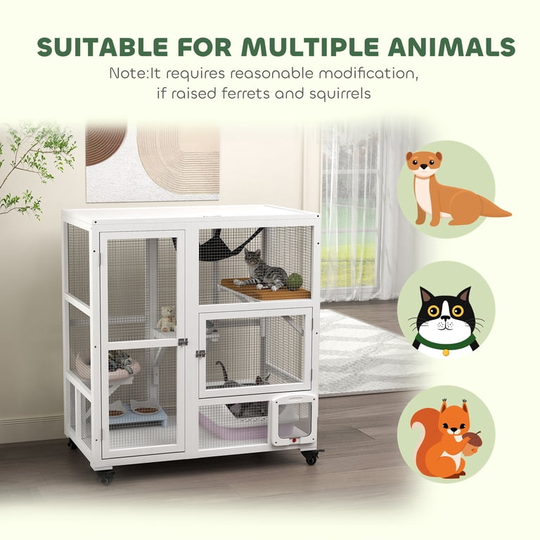 PawHut Indoor Wooden Catio, Cat House Cat Enclosure on Wheels with PawHut Indoor Wooden Catio, Cat House Cat Enclosure on Wheels with