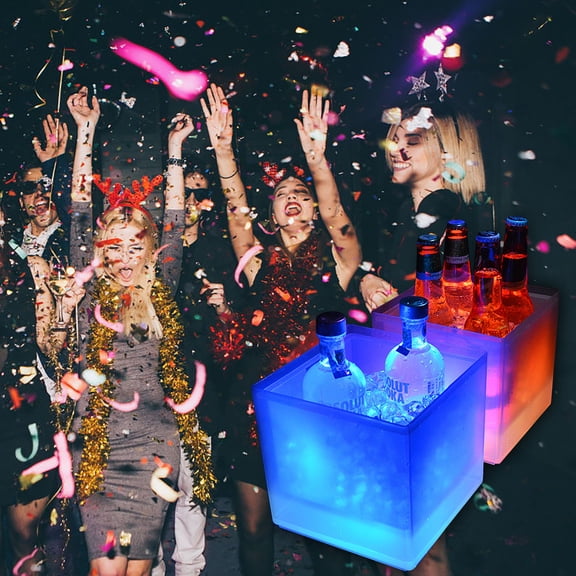 LED Ice Bucket Color Changing 3.5L, Double Layer Square Storage Cube Ice Buckets, Portable Champagne Drinks Bucket for KTV Parties Bar Home Wedding, 1PCS