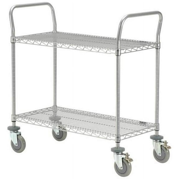 Nexel Industries Chrome 18 x 36 in. 2 Shelf Utility Cart - Chrome Finish with Polyurethane Casters
