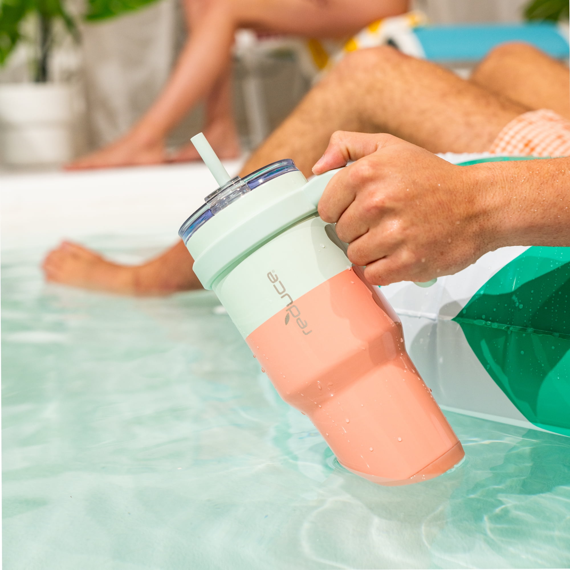 Reduce Slim Cold1 Tumbler - Straw, Lid & Handle. Insulated Stainless Steel 40oz, Peachy Mint