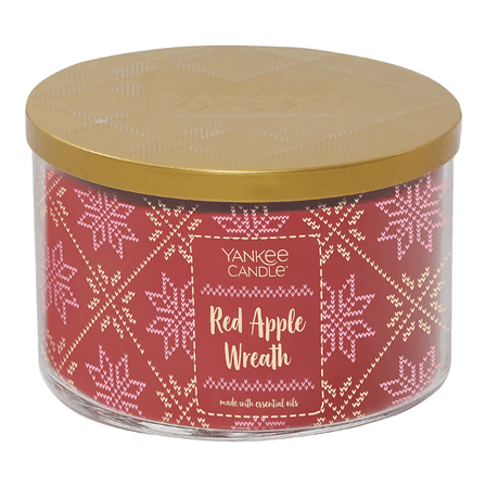 Yankee Candle RED APPLE WREATH 3-Wick Large Candle with Holiday Sweater Pattern