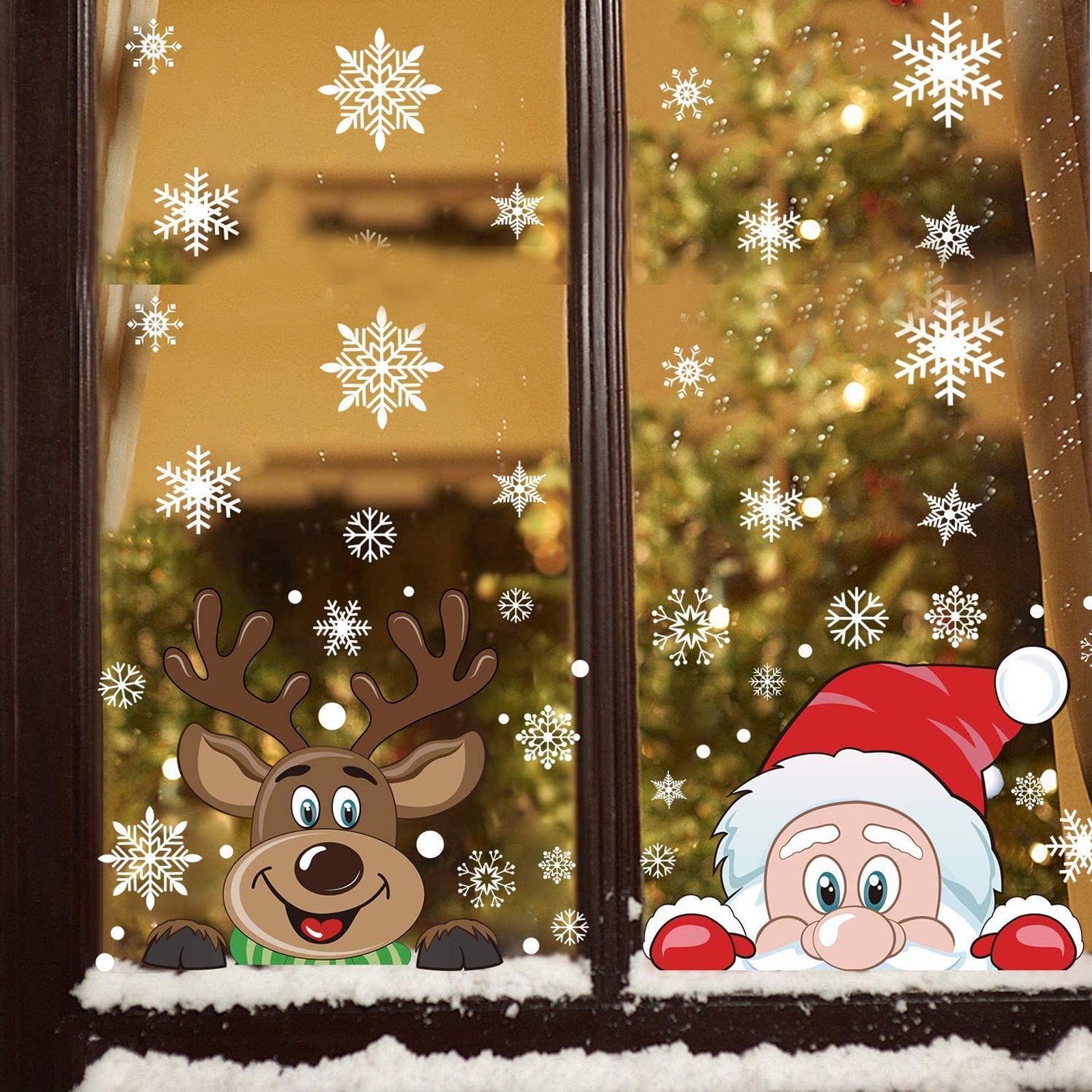 Christmas Window Decals Santa Elk Snowflake Glass Wall Removable Sticker XMAS CA