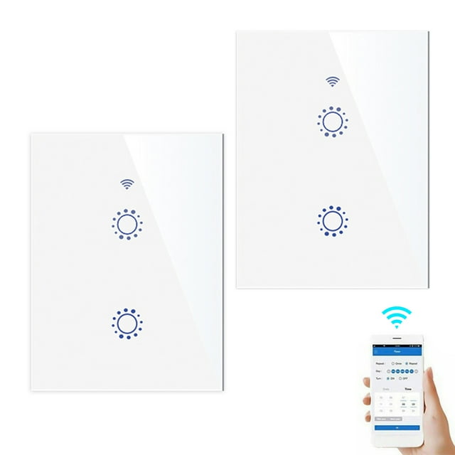 Two-way Wi-Fi smart switch for light switches Voice, remote, and touch control Compatible with Alexa and Google Home Schedules, timers, and countdowns Requires a neutral wire No hub required 95-250V