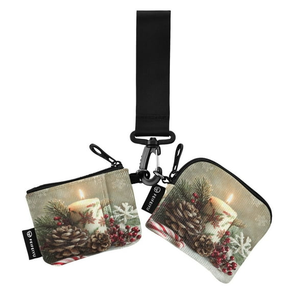 Women's Coin Purses Keychain Wallet Mini Zip Dual Pouch Wristlet Portable Coin Purse Small Wallets For Travel Sports Outdoors Christmas Candle Pattern