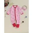 thumbnail image 2 of nvzhuang Baby Girls Rompers Infant Christmas Flower Print Zipper Long Sleeve Bodysuit with Headband Newborn Jumpsuits for Winter, 2 of 9
