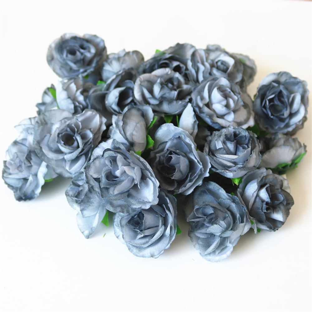 Mulanimo 50pcs Fake Artificial Silk Rose Heads Flower Buds Home Bouquet