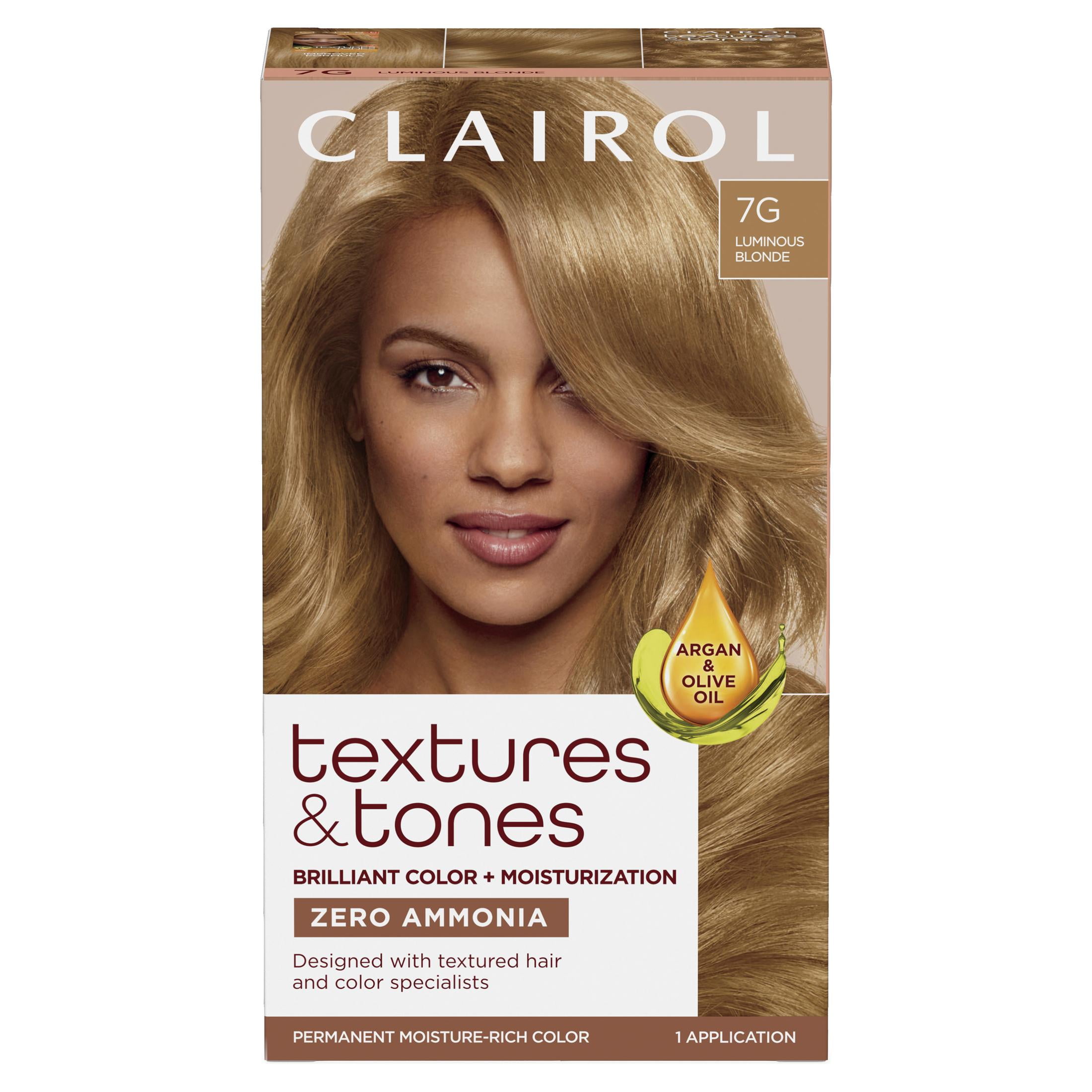 (2 pack) Clairol Textures & Tones Hair Dye Ammonia-Free Permanent Hair Color Creme, 7G Luminous Blonde, 1 Application