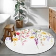 thumbnail image 4 of Area Rug 48in, Spring Colorful Flower Leaves on White Floor Carpet Living Room Rug, Watercolor Floral Plant Non-Slip Welcome Mat Indoor Rugs for Bedroom Dining Room, 4 of 9