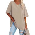 thumbnail image 5 of Camiseta holgada para mujer, camisas casuales de manga corta de verano, blusas de novio de color sólido, blusas suaves para mujer, 5 of 5