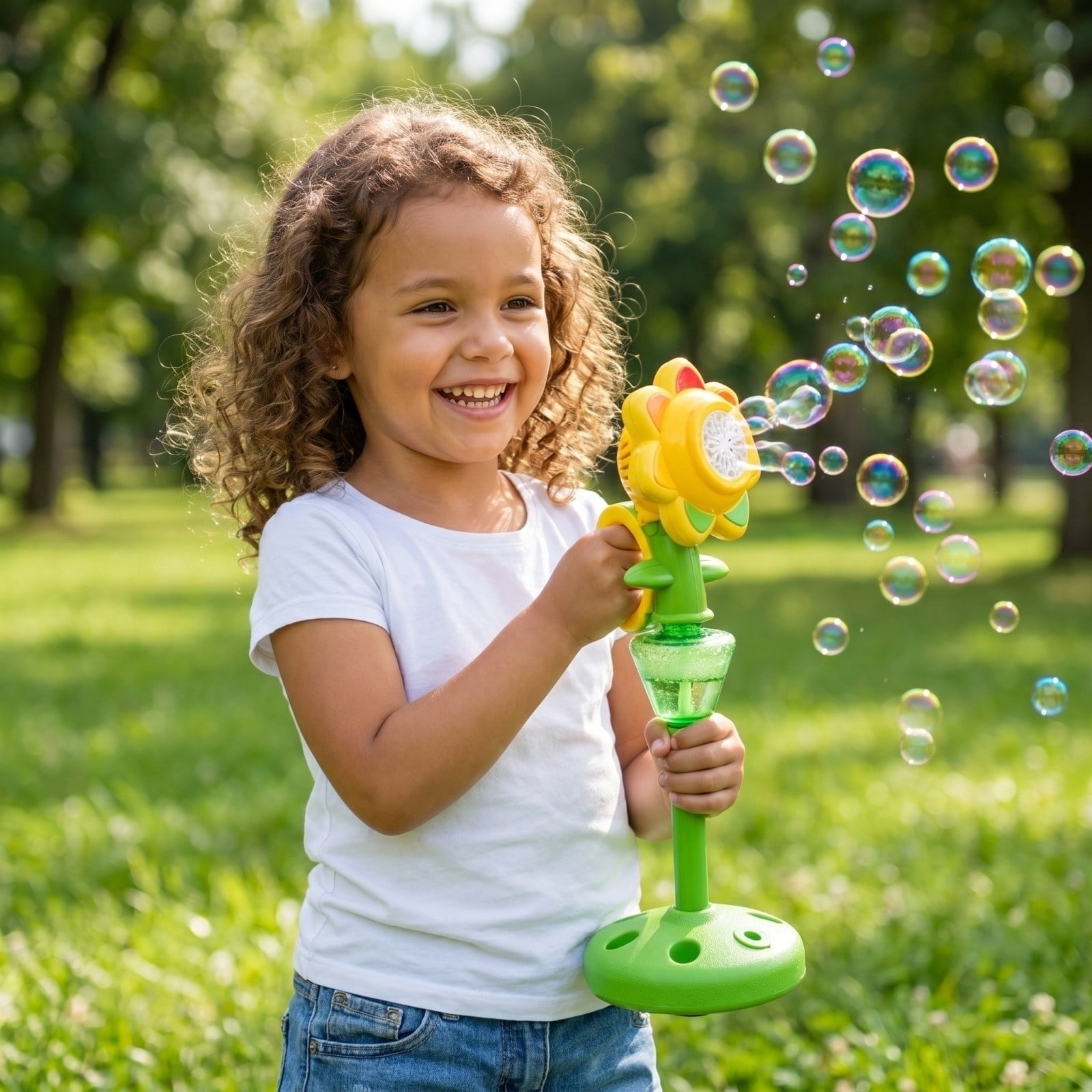 NWOKYZGH Bubble Machine, Flower Bubble Maker with Lights for Parties, Rechargeable Automatic Bubbles Blower Machine for Outdoor Wedding Birthday Party