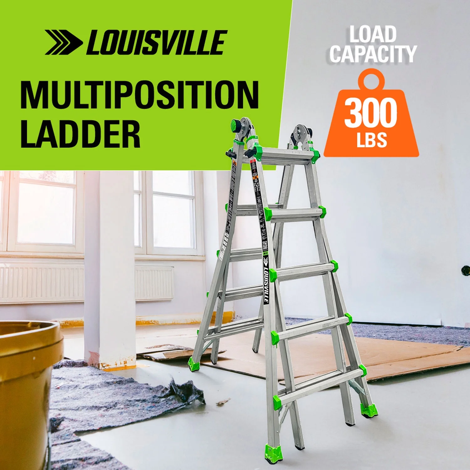 Louisville Ladder L-2099-22 Aluminum Multipurpose Ladder, 22 ft Reach, Type IA, 300 lb Load Capacity