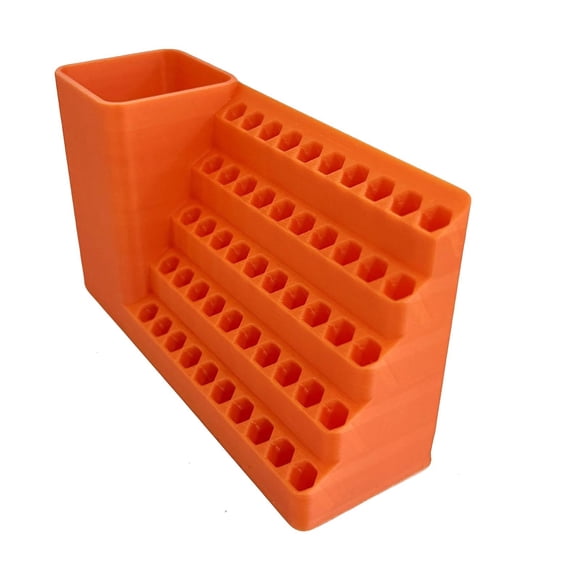 Barhoo Orange Cnc Drill Bit Organizer with Cup Holder - 4 Size Options Plastic Storage Rack for Drill Bits and Tools - Ideal for Workshop and Garage Organization and Tool Management