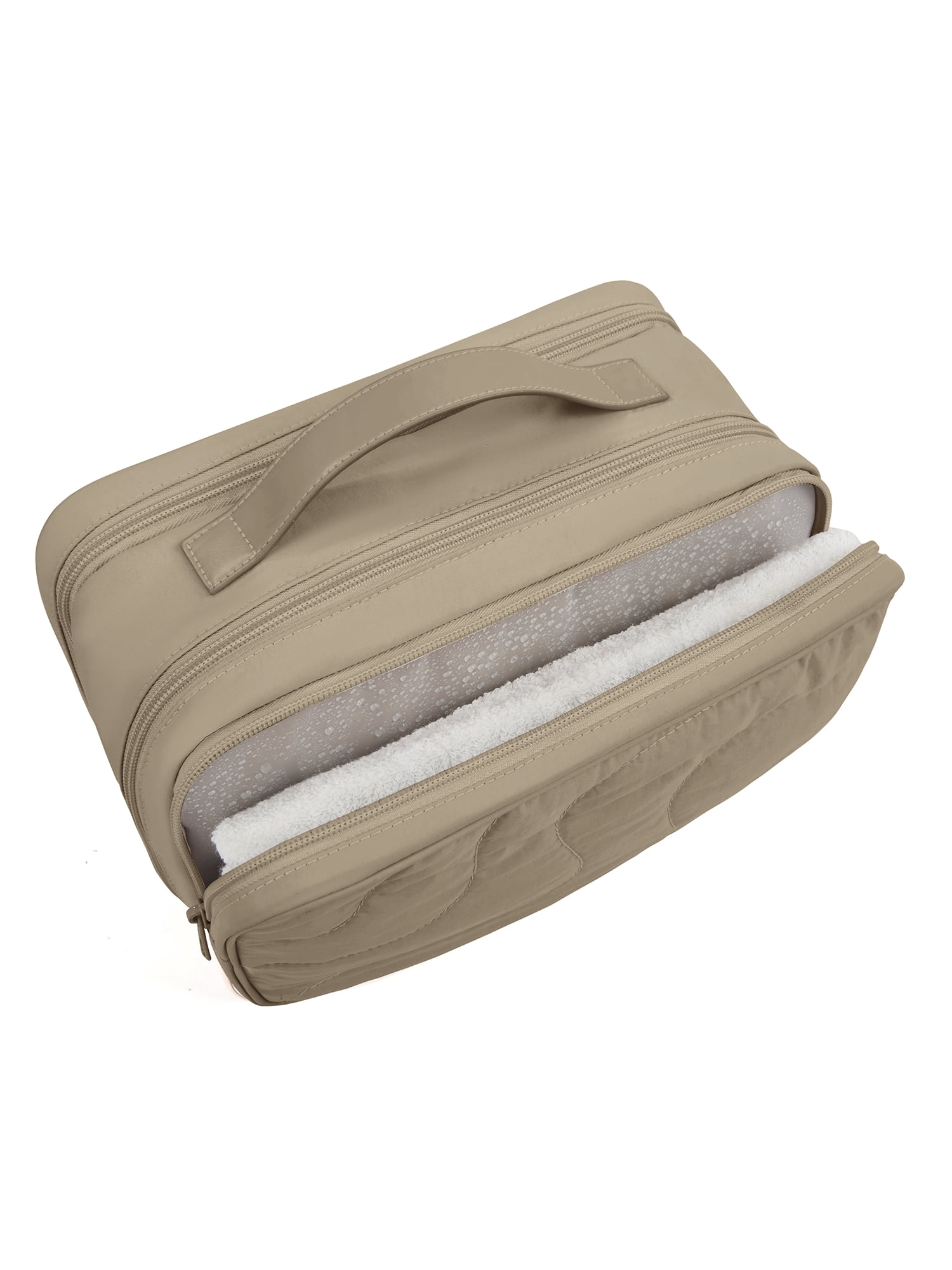 Bagsmart Unisex Large Capacity Toiletry Bag, Travel and Organizer Makeup Cosmetic Bag with Handle for Your Essentials, Men and Women, Tan