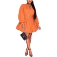 thumbnail image 3 of Womens Mini Dress Puff Sleeve Dresses  Button Down Sexy V Neck A Line Party Clubwear with Belt, 3 of 4