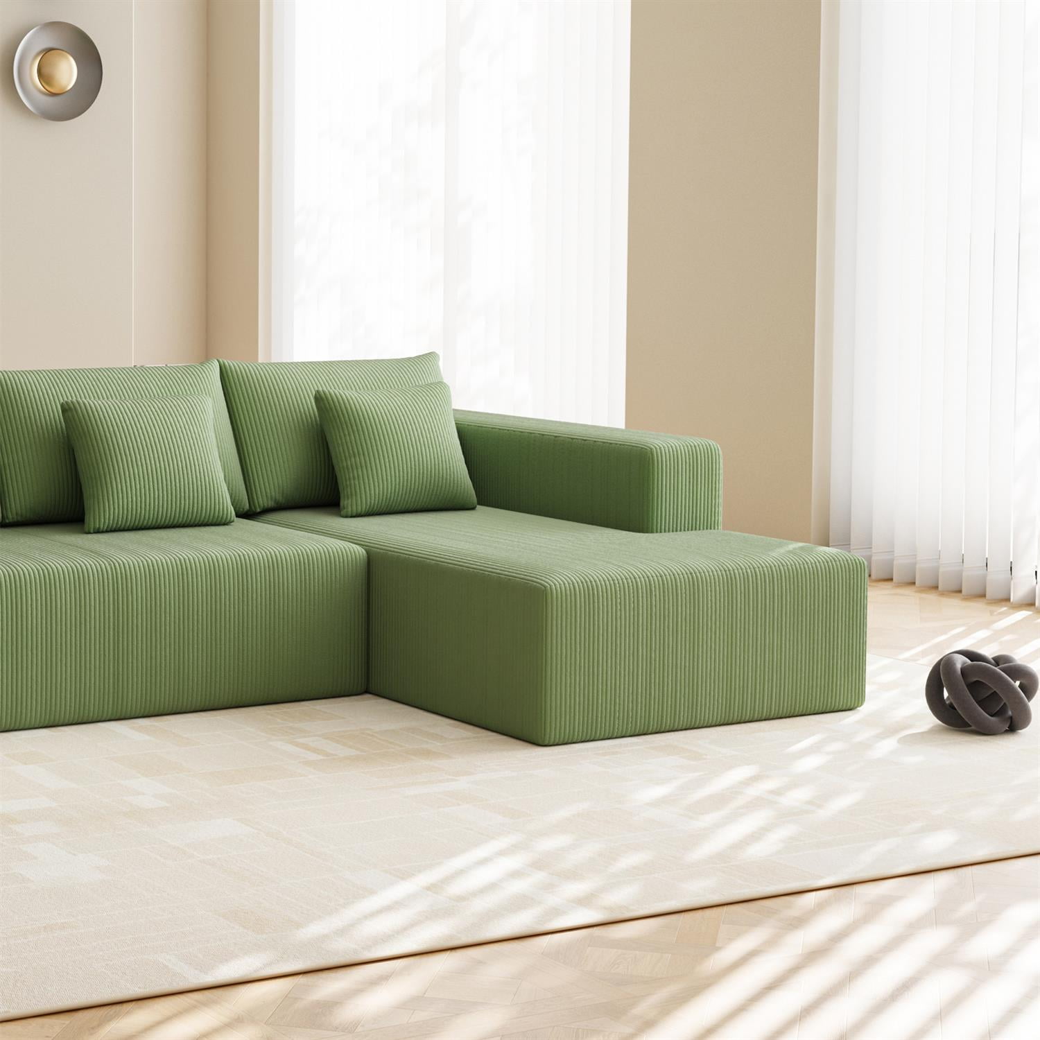 Demi Bonn 137" Reversible Corduroy U-Shaped Sectional Sofa for Living Rooms, Modern Couch with Plush Cushions for Family Gatherings & Relaxation, Green