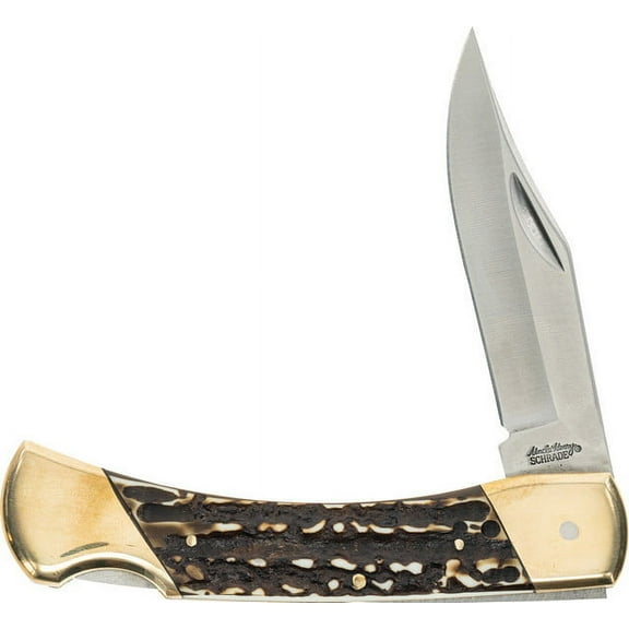 Uncle Henry Next Gen Staglon LB8CP Bear Paw 8.7in Folding Knife with 3.7in Stainless Steel Clip-Point Blade, Brass Bolsters, and a Staglon Handle for Hunting, Camping, EDC, and Outdoors