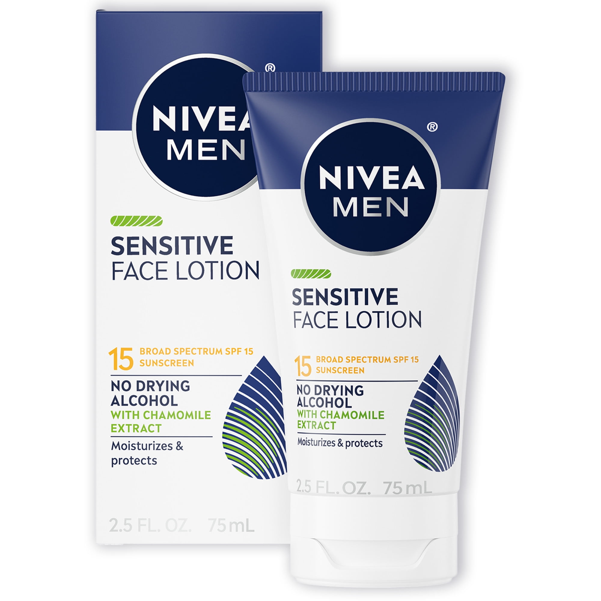 NIVEA MEN Sensitive Face Lotion, Moisturizer SPF 15 Broad Spectrum Sunscreen, 2.5 fl oz