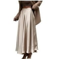 thumbnail image 2 of AUNVITO Women's Satin Elastic High Waist Casual Long Skirt - Solid Color Ankle-Length Skirt for Spring Summer, Black, White, Khaki, 2 of 8