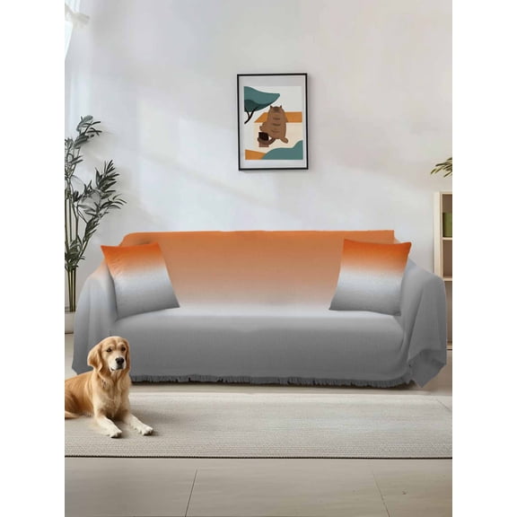 Burnt Orange Gray Ombre Couch Cover, Modern Gradient Abstract Art Sofa Cover Blanket for 1 Seat Cushion, Sectional Sofa Slipcover Furniture Protector for Living Room Bedroom 71''x91''