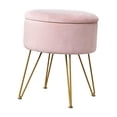 thumbnail image 4 of Taburete de tocador Soledad para maquillaje decorativo moderno con patas doradas taburete redondo de terciopelo Rosa, 4 of 10