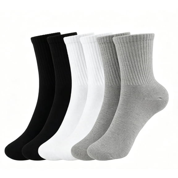 TRANSLINK Men's 6 Pack Crew Socks, 2 Black 2 White 2 Gray, 75% Cotton Cushioned Athletic Socks, Moisture Wicking Work Socks