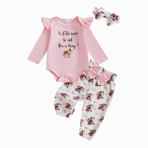 Kakishop Newborn Baby Girl Clothes Infant Floral Outfits Bell Bottom Flowerpant Headband 0-18 Months Baby Girl Romper (Pink,3-6 Months)
