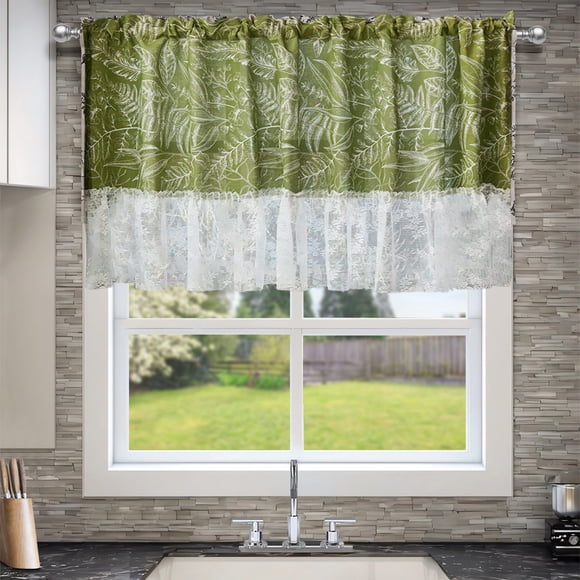 QTOCIO Floral Print Cafes Curtains Lace Edge Tiered Window Valance Shade Curtains For Kitchen And Bathroom Cafes