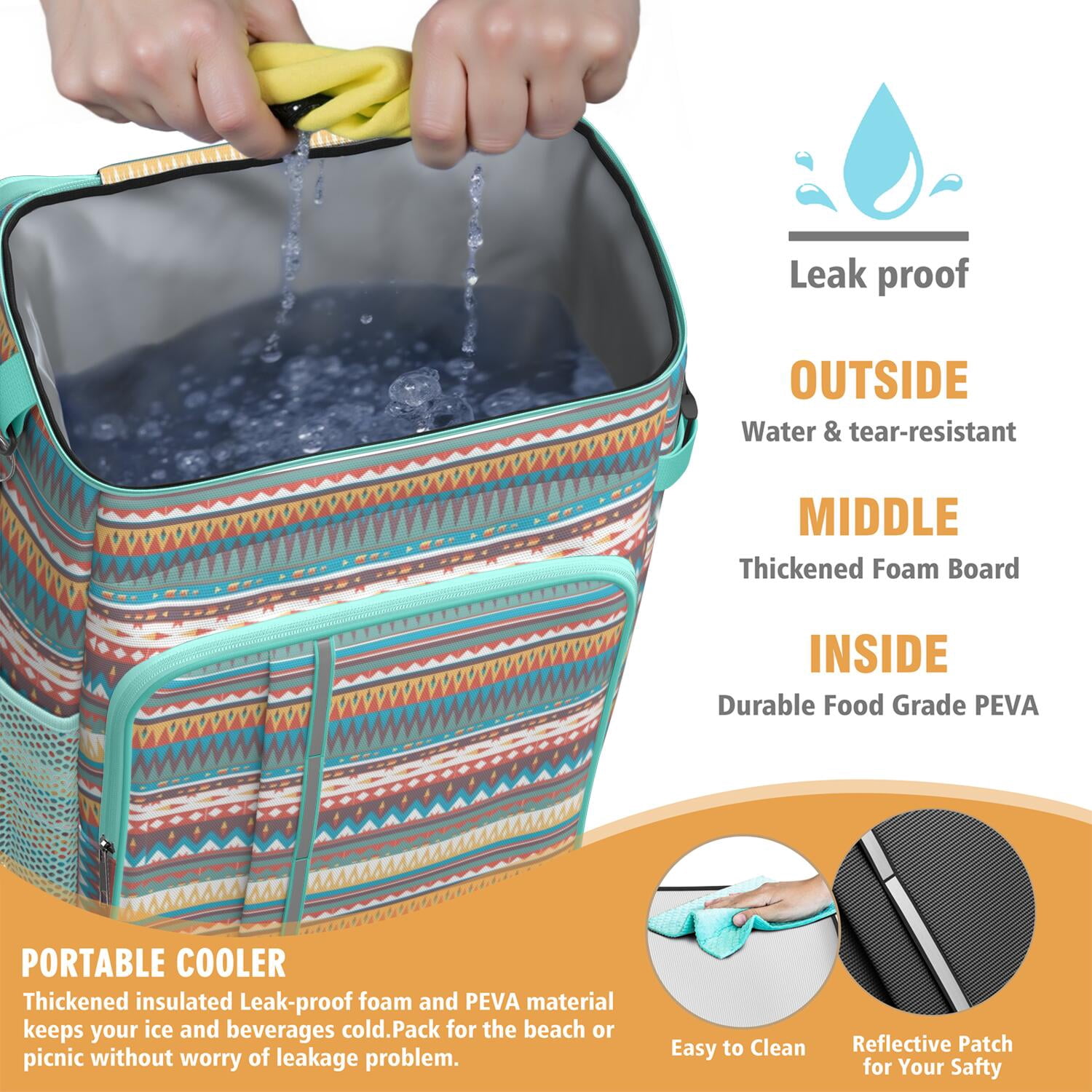 Travel Cooler Bag - Boho Bohemia Pioneer Flower Geometric Line Art Camping Beer Cooler Backpack with Bottle Opener- Waterproof Insulated Picnic Backpacks - Cooler Bag for Beach