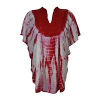 Mogul Womens Cover Up Top Tie Dye Neck Embroidered Loose Comfy Summer Kimono Style Beach Caftan Blouse 2XL