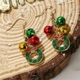 thumbnail image 3 of Red Green Christmas Drop Dangle Earrings for Women Gold-Toned Long Chain Jingle Bell Wreath Snow Santa Claus Round Ball Dangling Fish Hook Studs Earring Funny Xmas Holiday Jewelry, 3 of 6