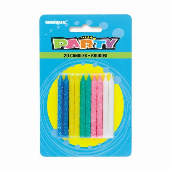 Spiral Glitter Birthday Candles Assorted Colors 20Pcs