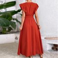 thumbnail image 7 of ClodeEU Womens Summer V Neck Ruff Sleeve Elastic Waist Dress, A Line Casual Loose Fit Maxi Dress Watermelon Red,Womens Plus M, 7 of 7